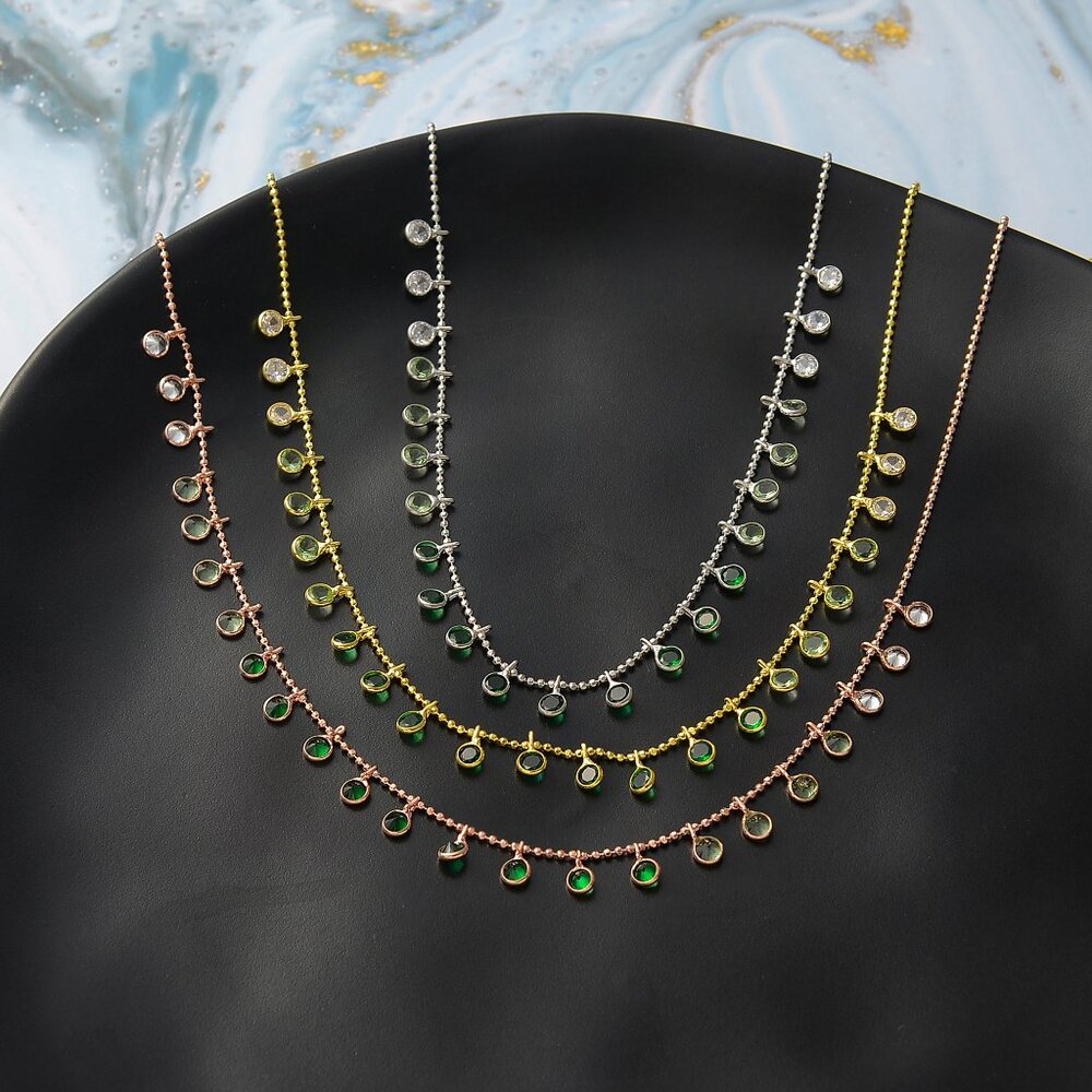 Handmade Personalize Gradient Green Gemstone Choker Necklace,925K silver - Picture 3 of 5